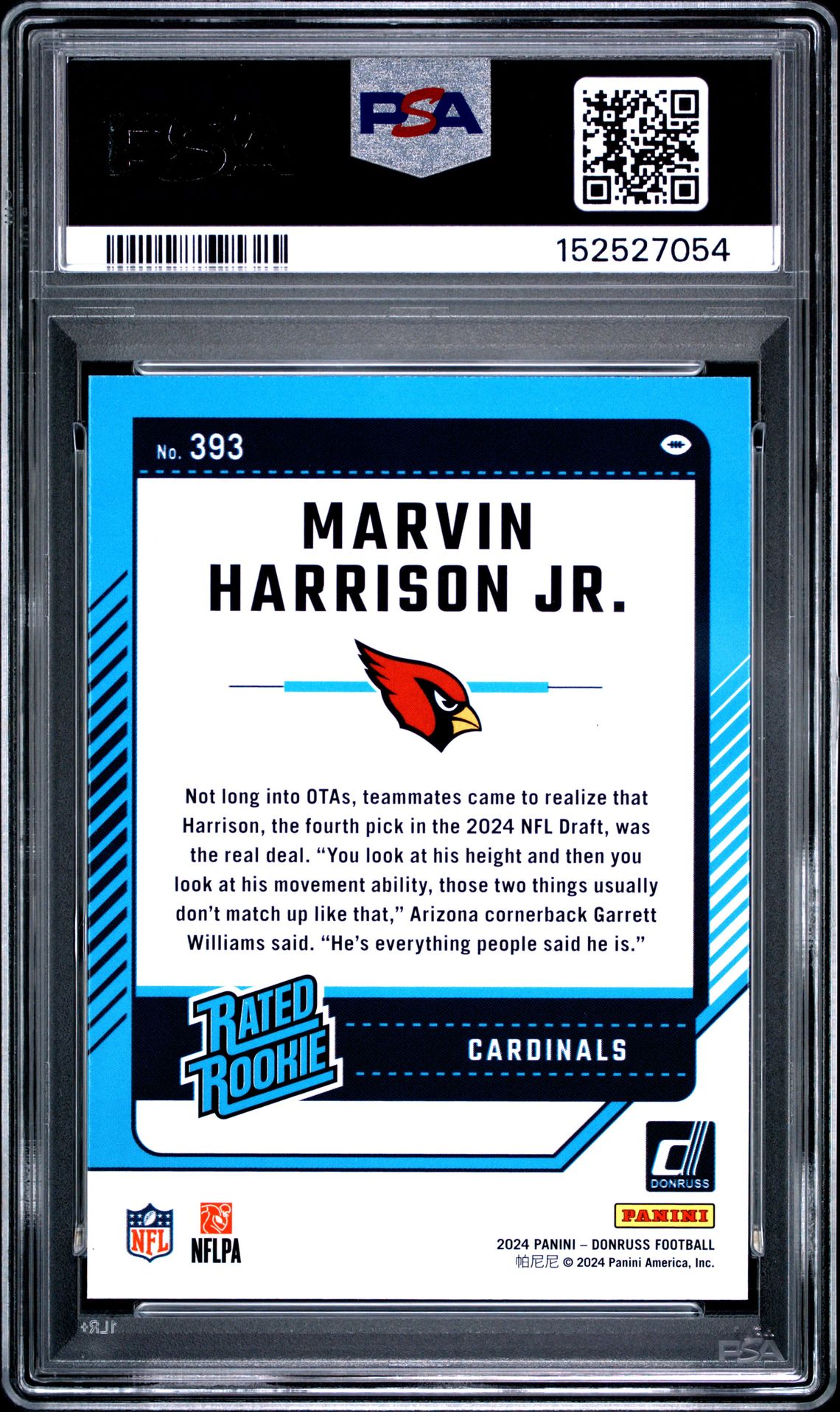 2024 Panini Donruss Marvin Harrison Jr. #393 (Press Proof Yellow) Mint 9 back