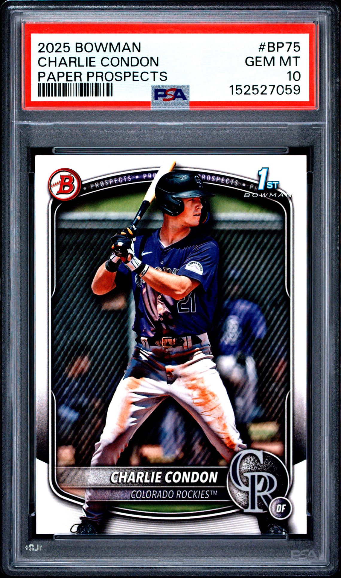 2025 Bowman Paper Prospects Charlie Condon #Bp75 Gem Mt 10 front view - PSA graded GEM MT 10