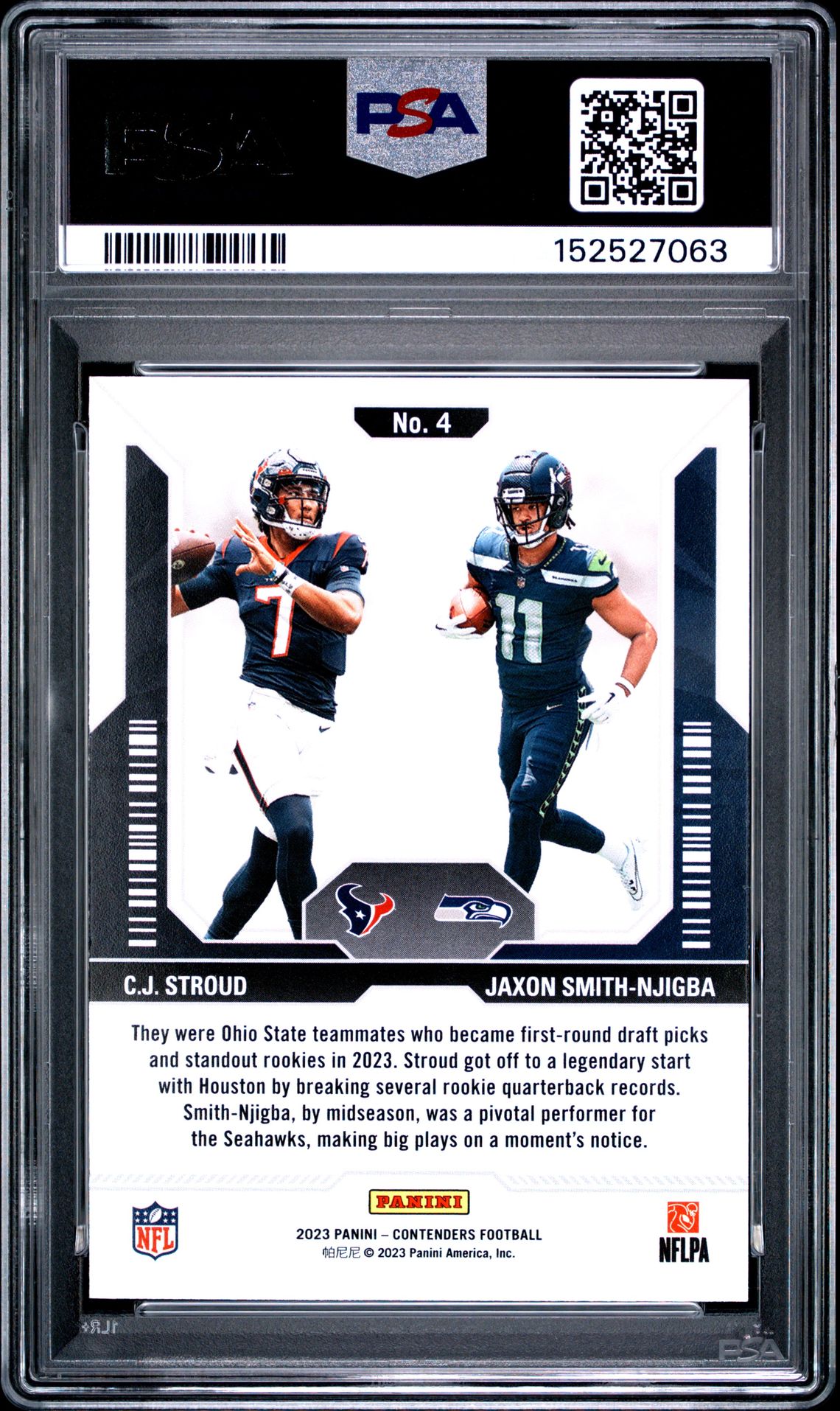 2023 Panini Contenders Round Numbers Stroud/Smith-Njigba #4 Gem Mt 10 back view - PSA certificate #152527063