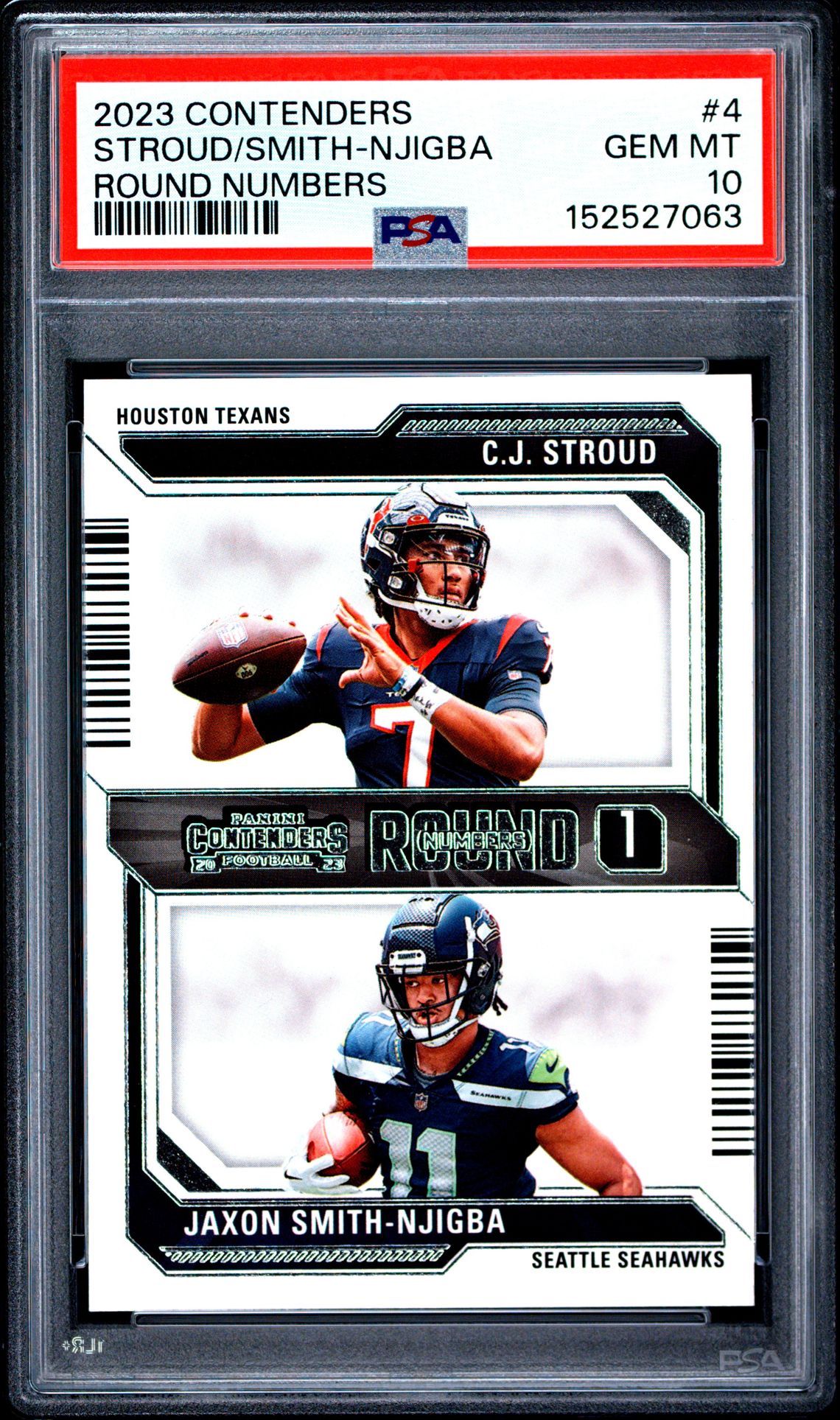 2023 Panini Contenders Round Numbers Stroud/Smith-Njigba #4 Gem Mt 10 front view - PSA graded GEM MT 10