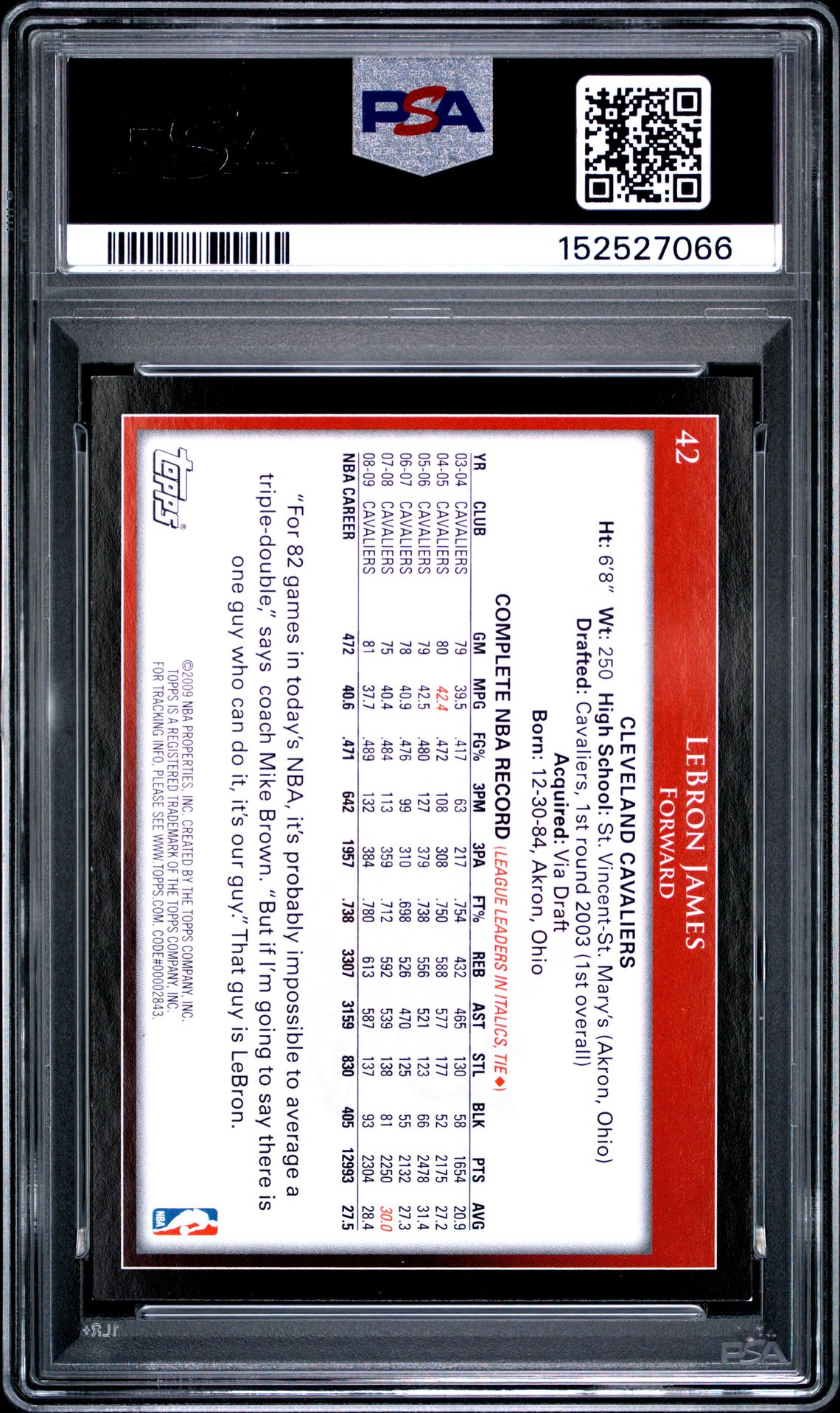 2009 Topps Lebron James #42 Nm 7 back
