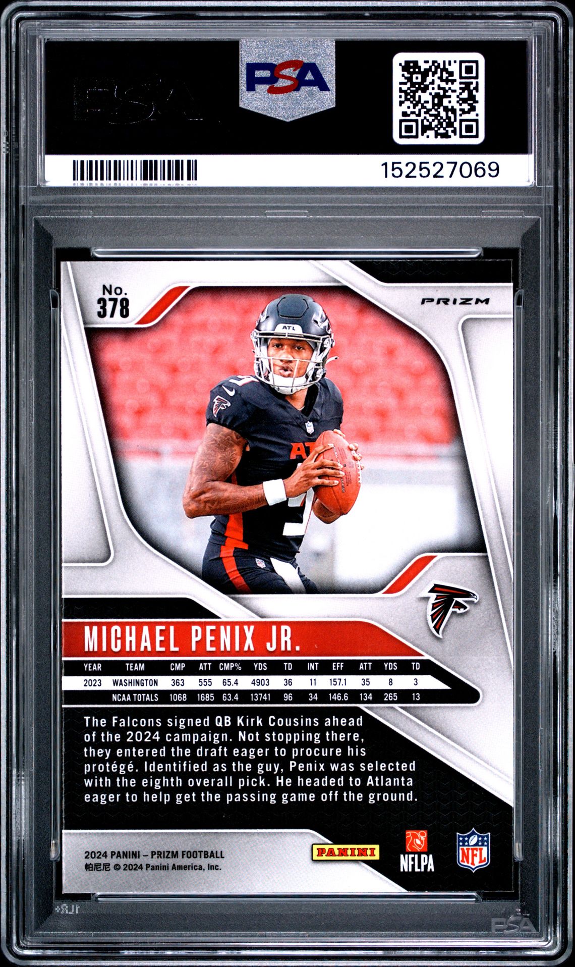 2024 Panini Prizm Michael Penix Jr. #378 (Lazer Prizm) Mint 9 back
