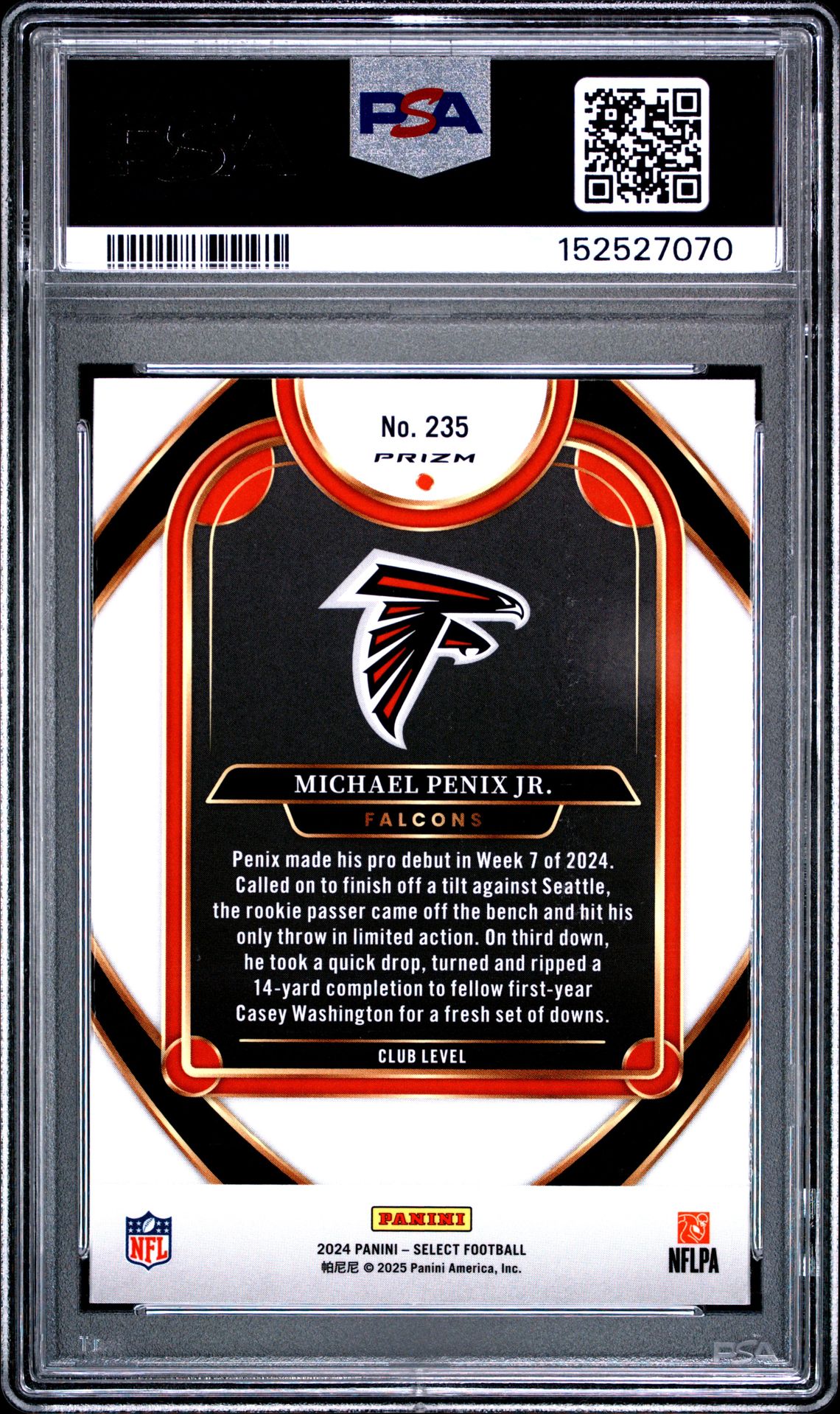 2024 Panini Select Michael Penix Jr. #235 (Red & Blue Shock) Mint 9 back
