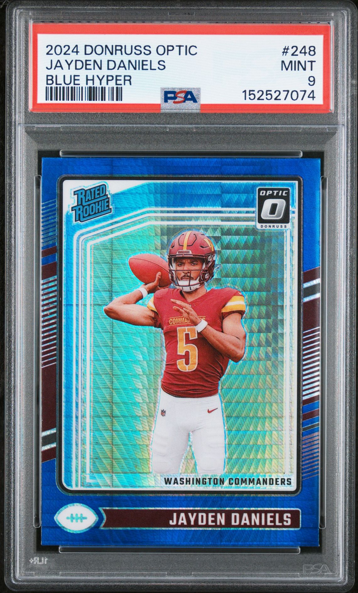 2024 Panini Donruss Optic Jayden Daniels #248 (Blue Hyper) Mint 9 front