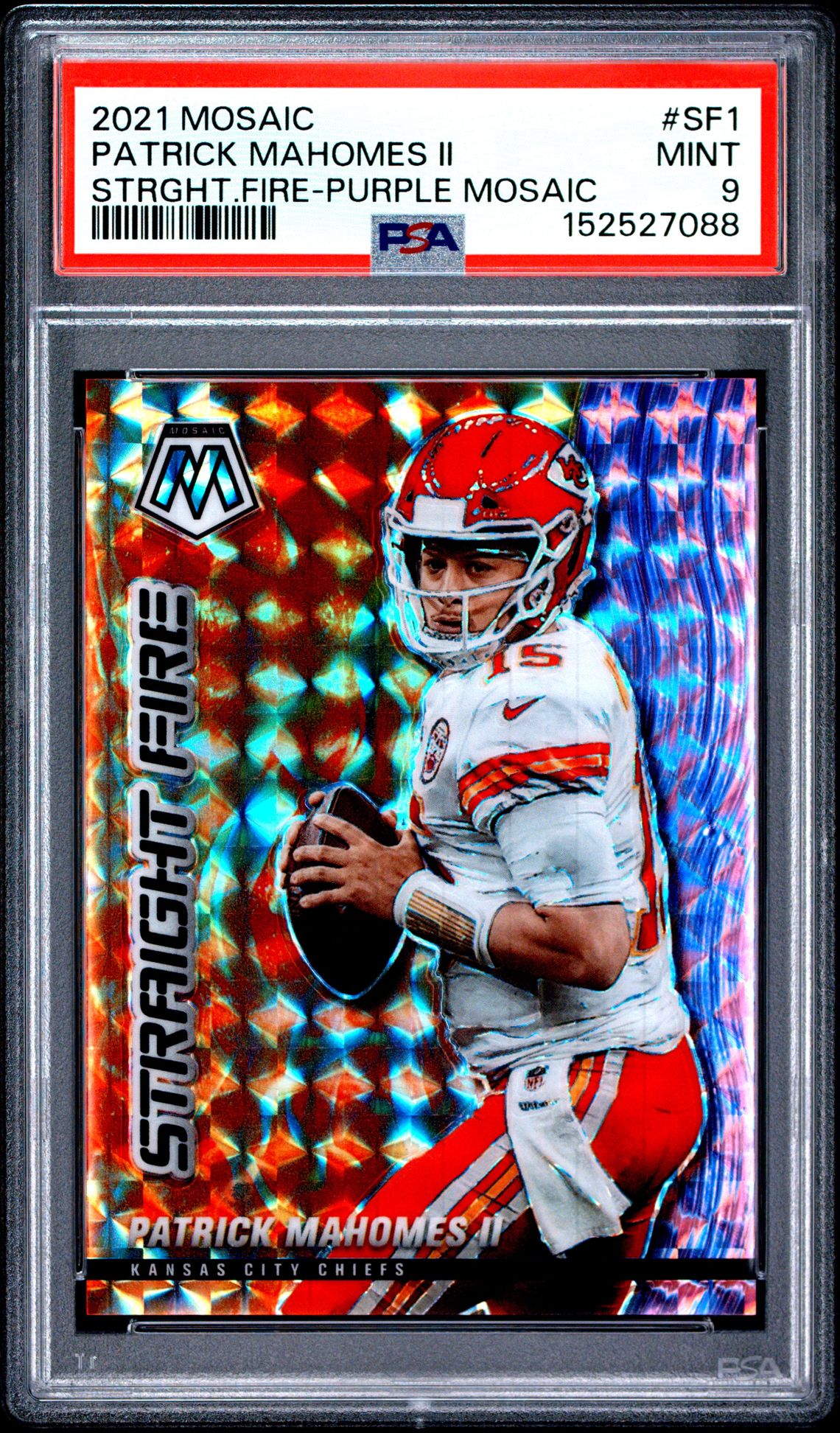 2021 Panini Mosaic Straight Fire Patrick Mahomes Ii #Sf1 (Strght.fire-Purple Mosaic) Mint 9 front