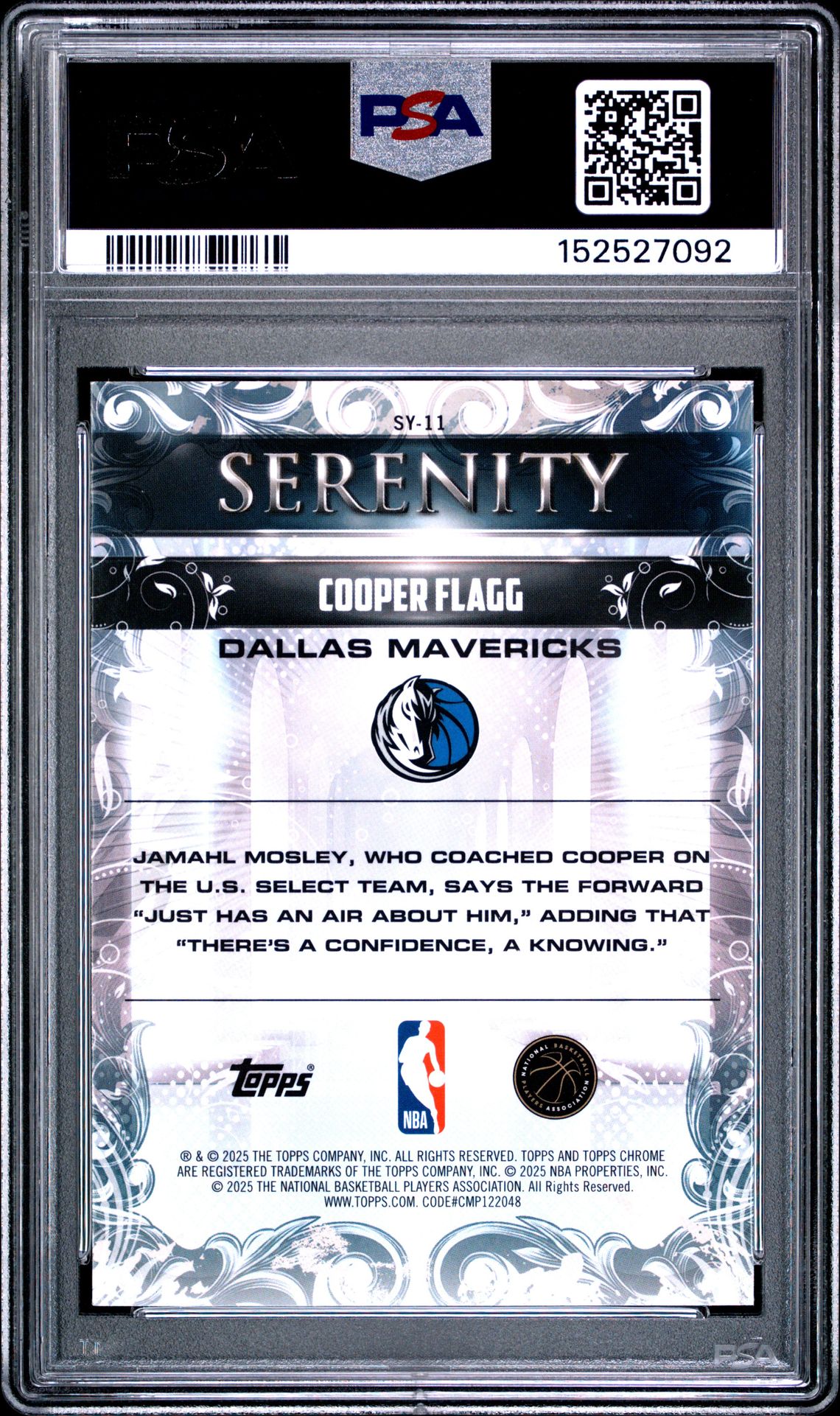 2025 TOPPS CHROME SERENITY COOPER FLAGG  SY-11 GEM MT 10 back
