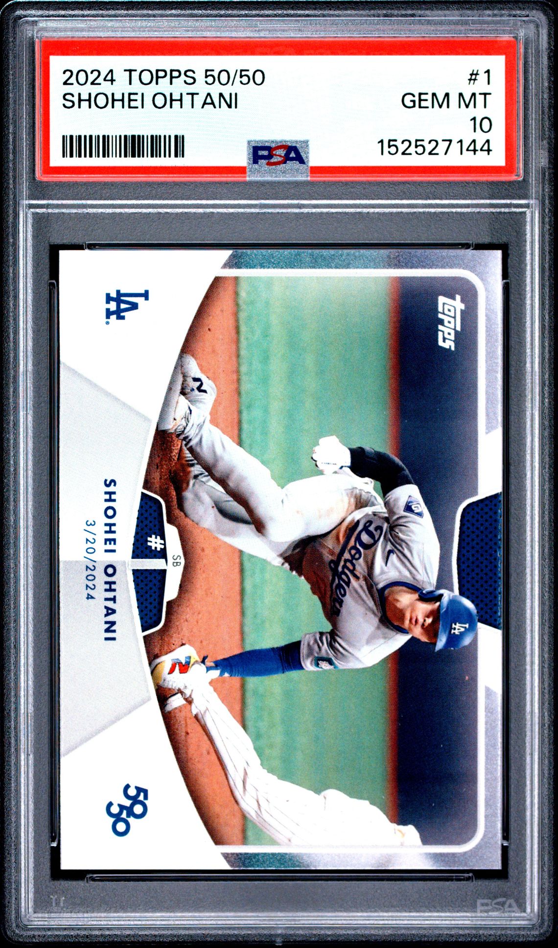 2024 Topps 50/50 Shohei Ohtani Shohei Ohtani #1 Gem Mt 10 front view - PSA graded GEM MT 10
