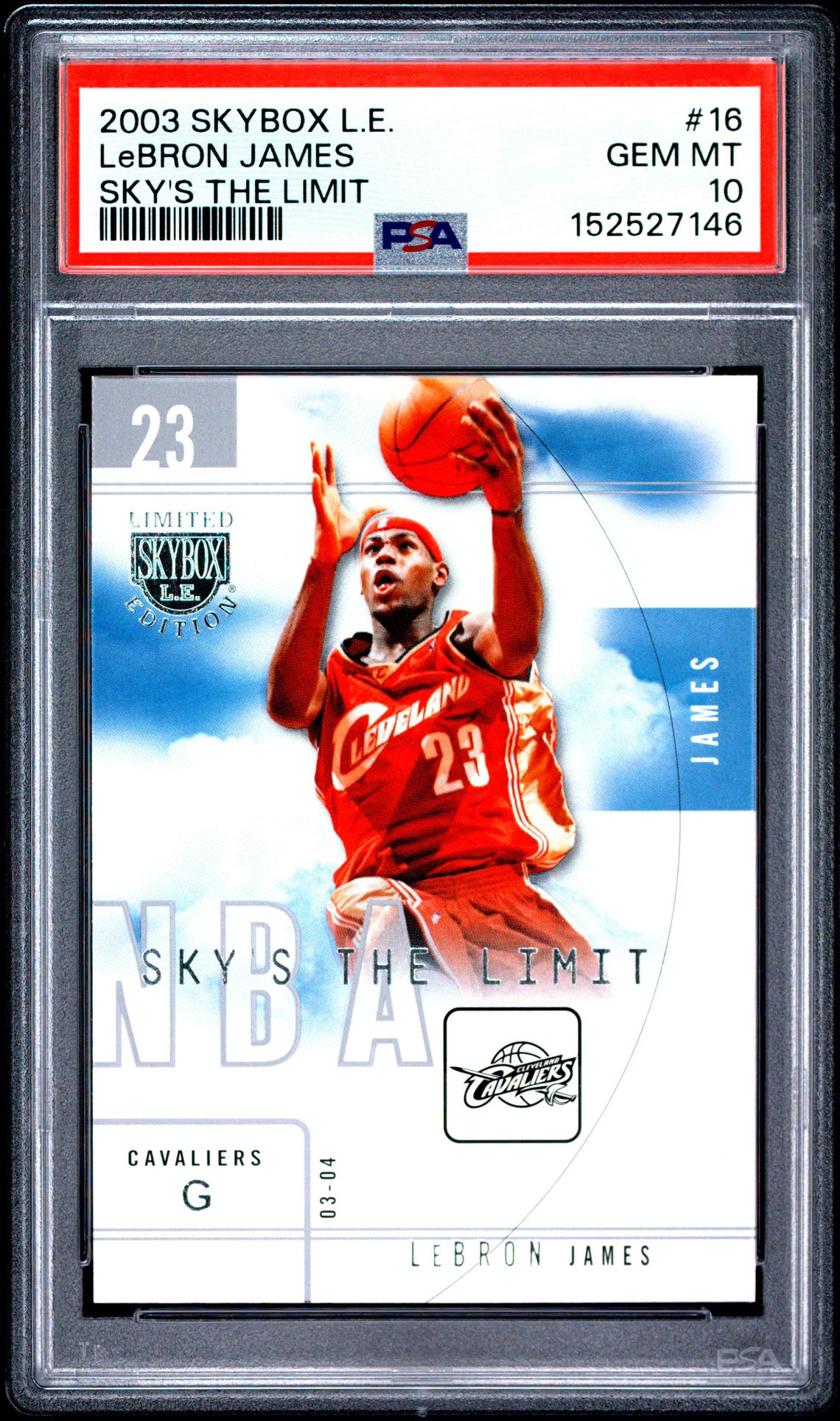 2003 Skybox L.e. Sky's The Limit Lebron James #16 (Sky's The Limit) Gem Mt 10 front view - PSA graded GEM MT 10