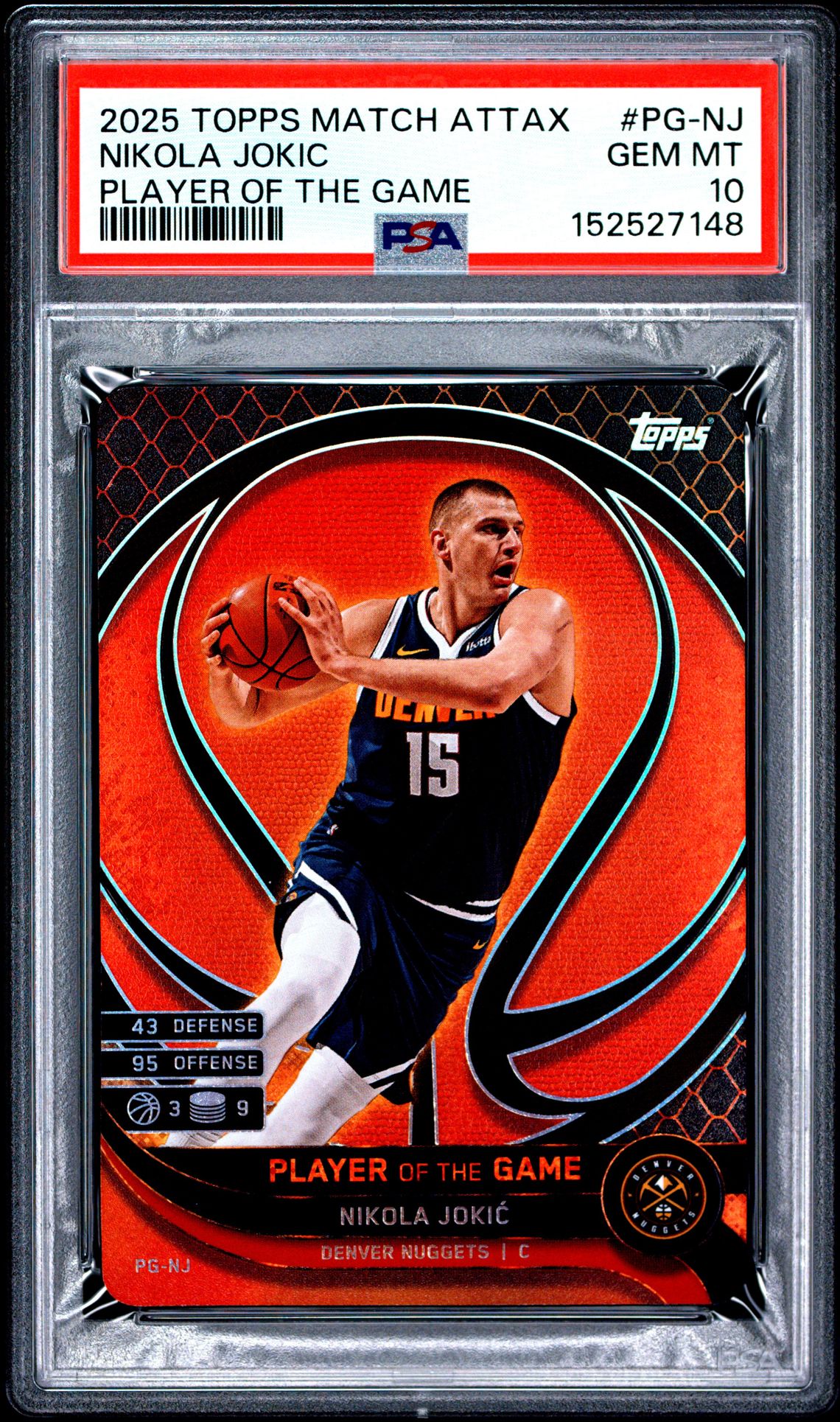 2025 Topps Match Attax Player Of The Game Nikola Jokic #Pg-Nj Gem Mt 10 front view - PSA graded GEM MT 10