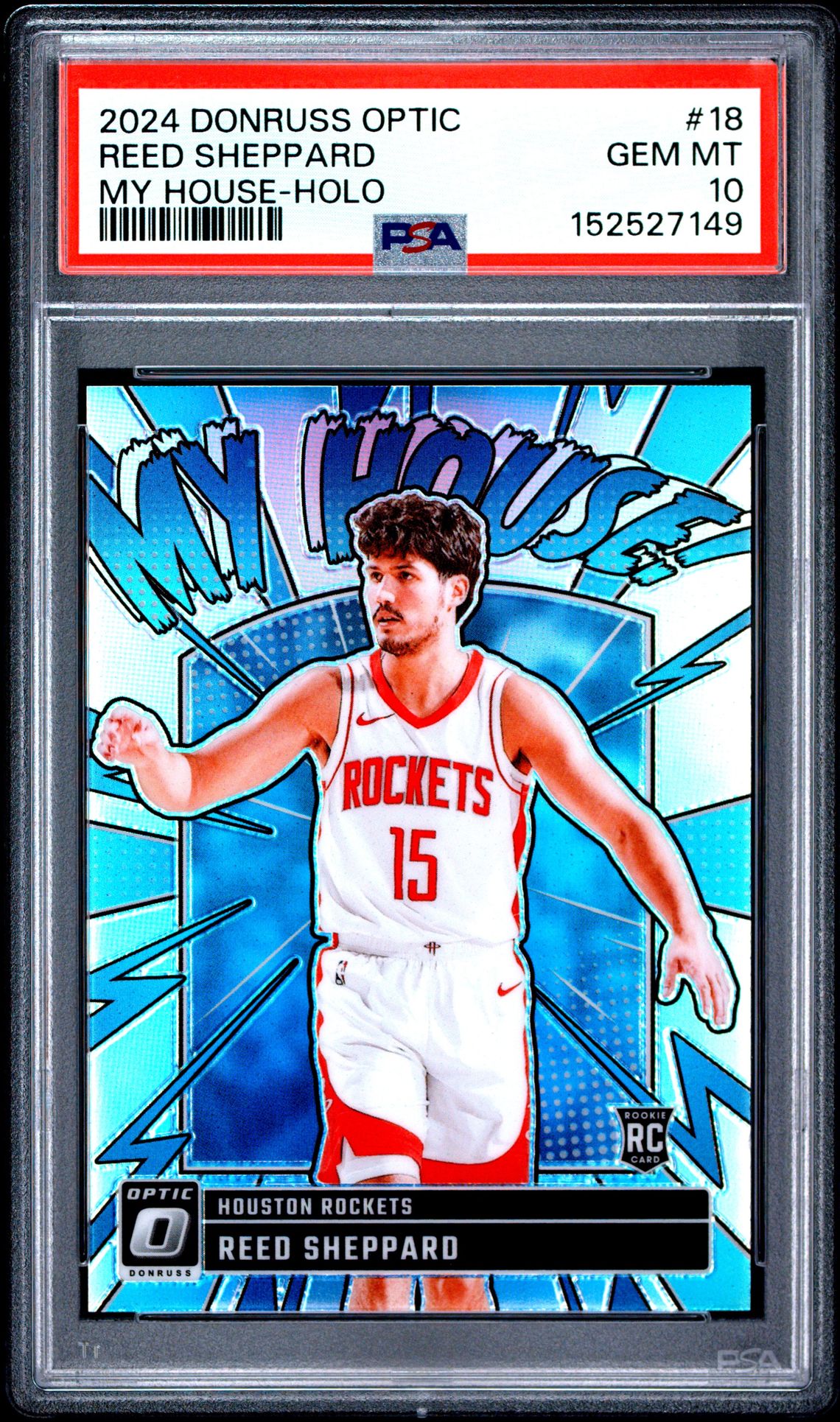 2024 Panini Donruss Optic My House Reed Sheppard #18 (My House-Holo) Gem Mt 10 front view - PSA graded GEM MT 10