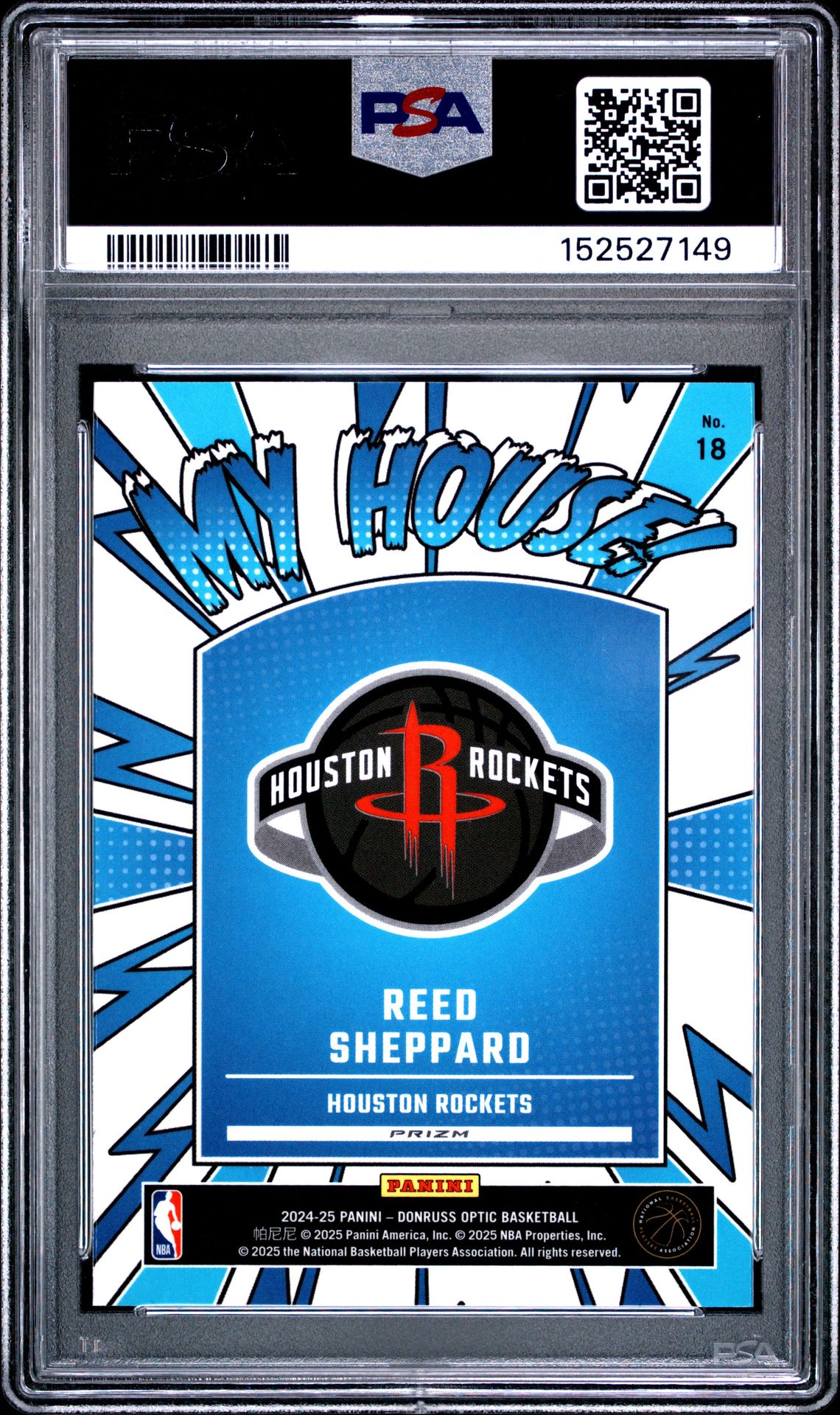 2024 Panini Donruss Optic My House Reed Sheppard #18 (My House-Holo) Gem Mt 10 back view - PSA certificate #152527149