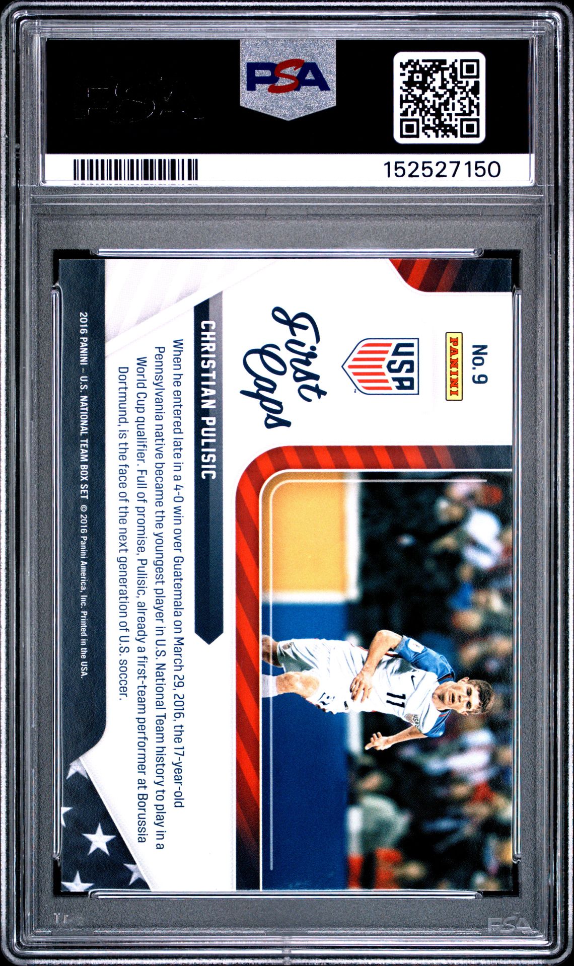 2016 Panini Usa First Caps Christian Pulisic #9 (First Caps) Mint 9 back