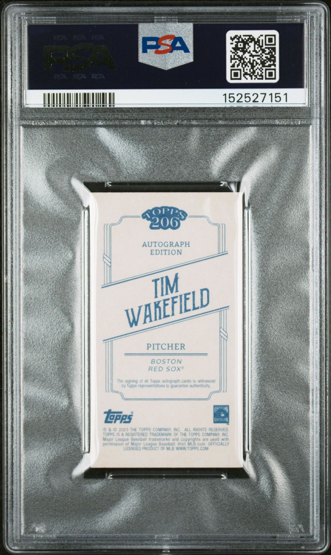 2023 Topps 206 Low Series Autograph Tim Wakefield (Low Series-Autograph) Gem Mt 10 back view - PSA certificate #152527151