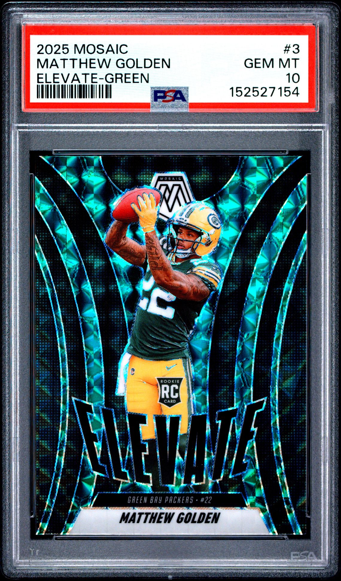 2025 Panini Mosaic Elevate Matthew Golden #3 (Elevate-Green) Gem Mt 10 front view - PSA graded GEM MT 10