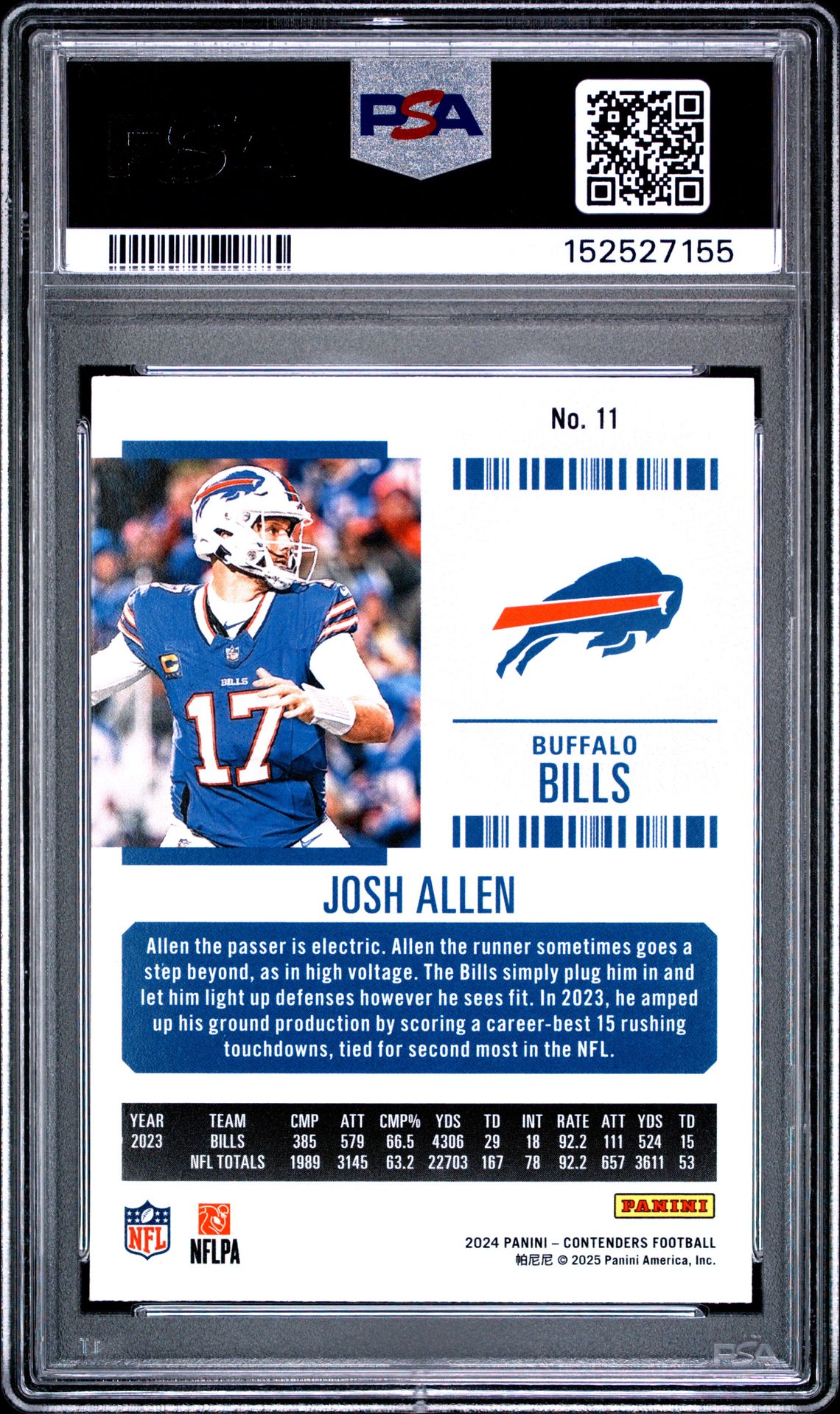 2024 PANINI CONTENDERS JOSH ALLEN RETAIL 11 GEM MT 10 back