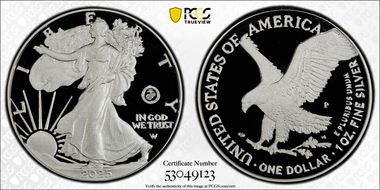 2025-P $1 Silver Eagle w/ US Marine Corps Privy 250th Anniversary PR69DCAM