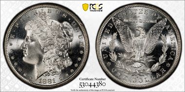 1881-S $1 MS67+ 
