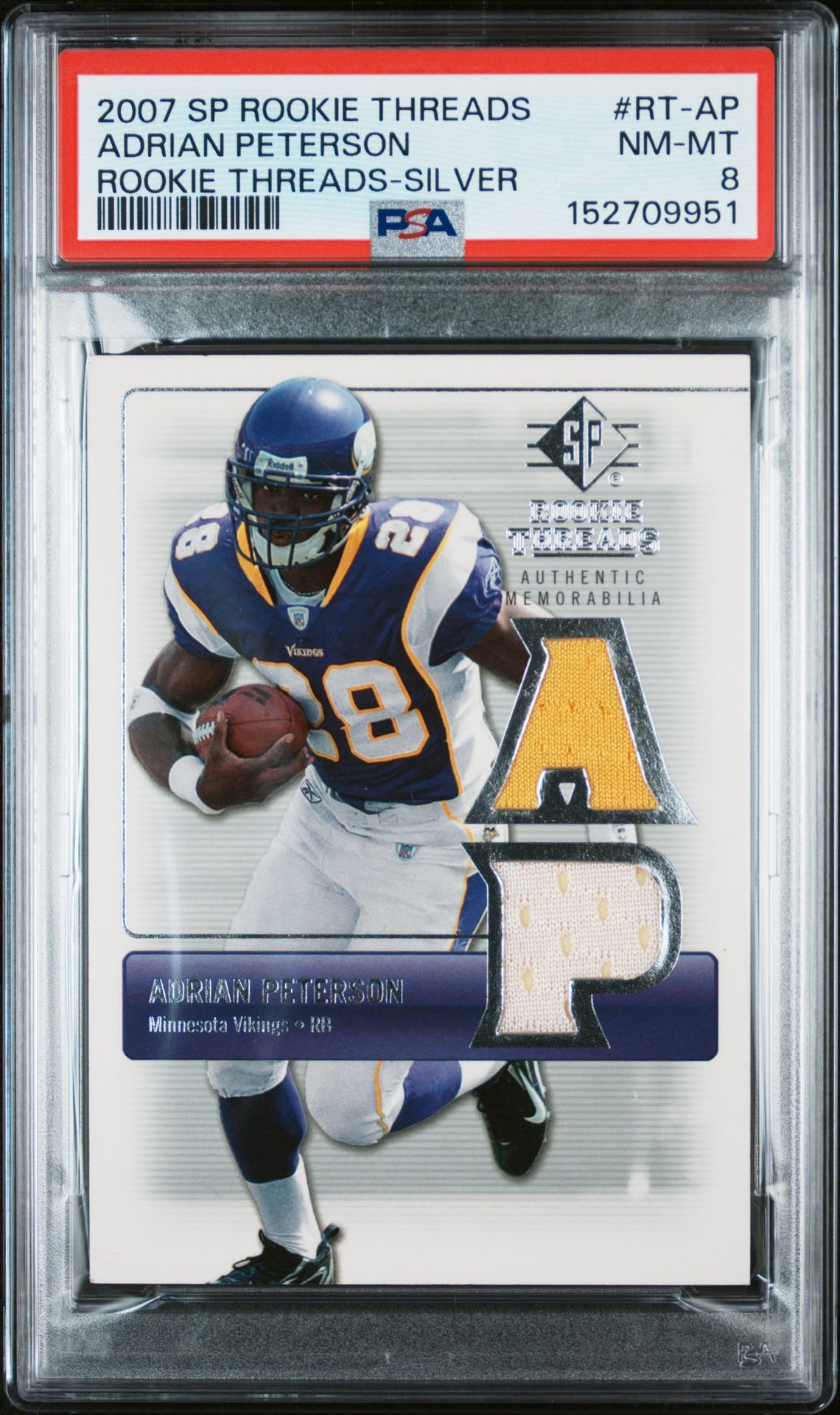 2007 Upper Deck SP ROOKIE THREADS ROOKIE THREADS SILVER #RT-AP Adrian Peterson front