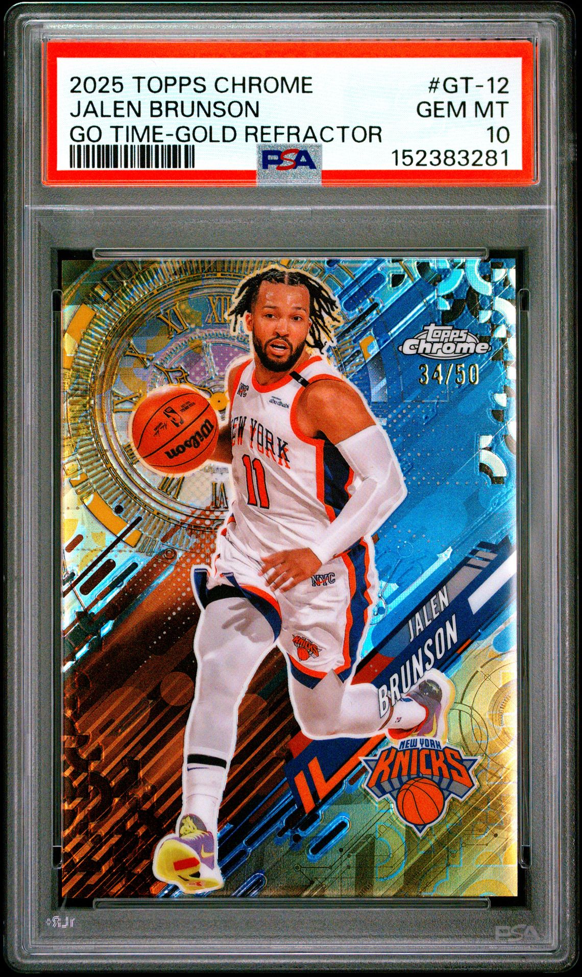 2025 Topps Chrome TOPPS CHROME GO TIME GOLD REFRACTOR #GT-12 Jalen Brunson front