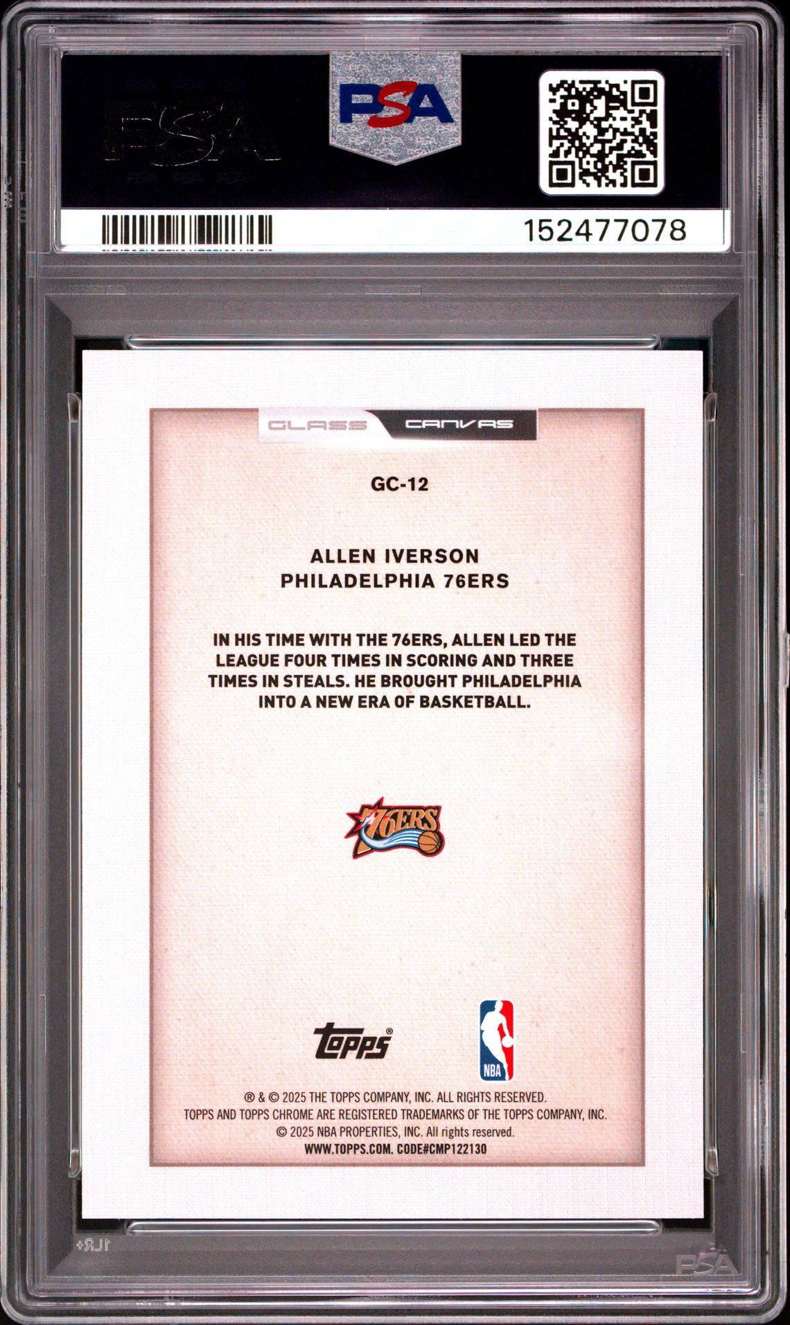 2025 Topps Chrome Glass Canvas Allen Iverson #Gc-12 Gem Mt 10 back