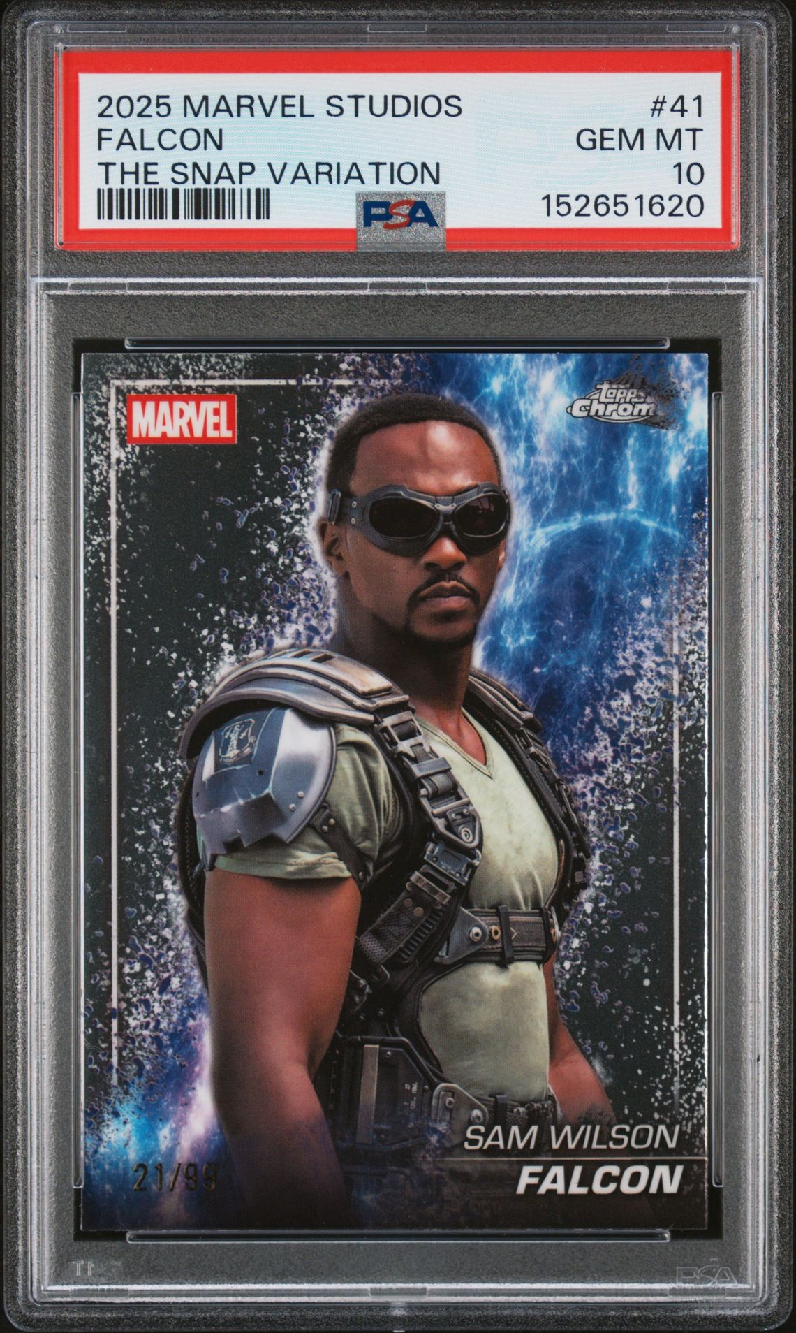 2025 Topps Marvel Studios Chrome The Snap Variations Falcon #41 Gem Mt 10 front view - PSA graded GEM MT 10