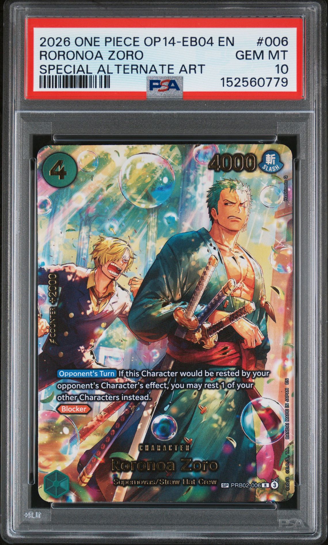 2026 One Piece ONE PIECE OP14-EB04-THE AZURE SEA'S SEVEN SPECIAL ALTERNATE ART #006 Roronoa Zoro front