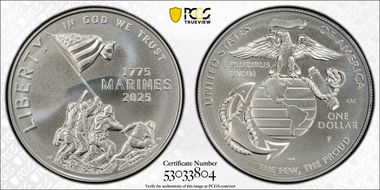 2025-P $1 USMC - 250th Anniversary MS69