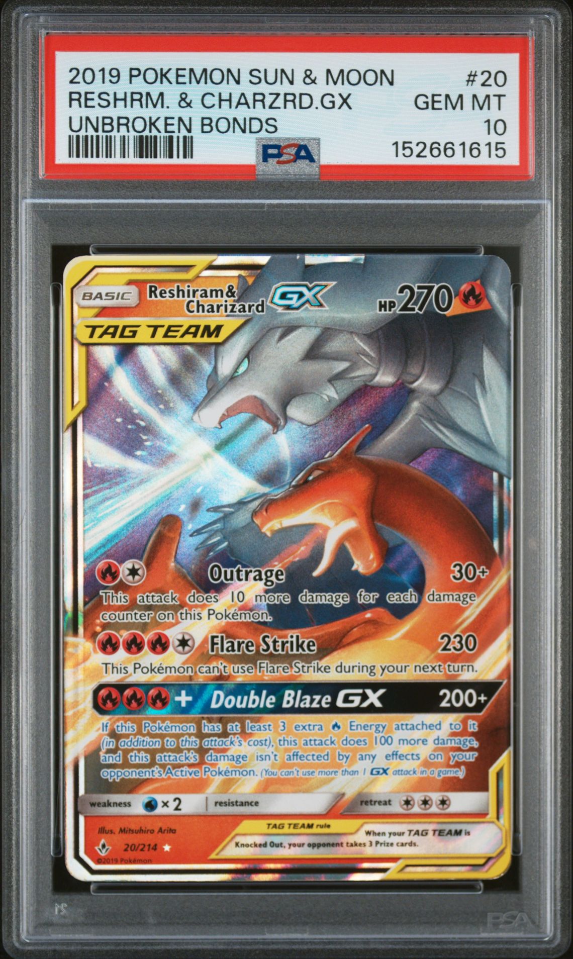 2019 Pokemon POKEMON SUN & MOON UNBROKEN BONDS #20 Reshrm. & Charzrd.Gx front