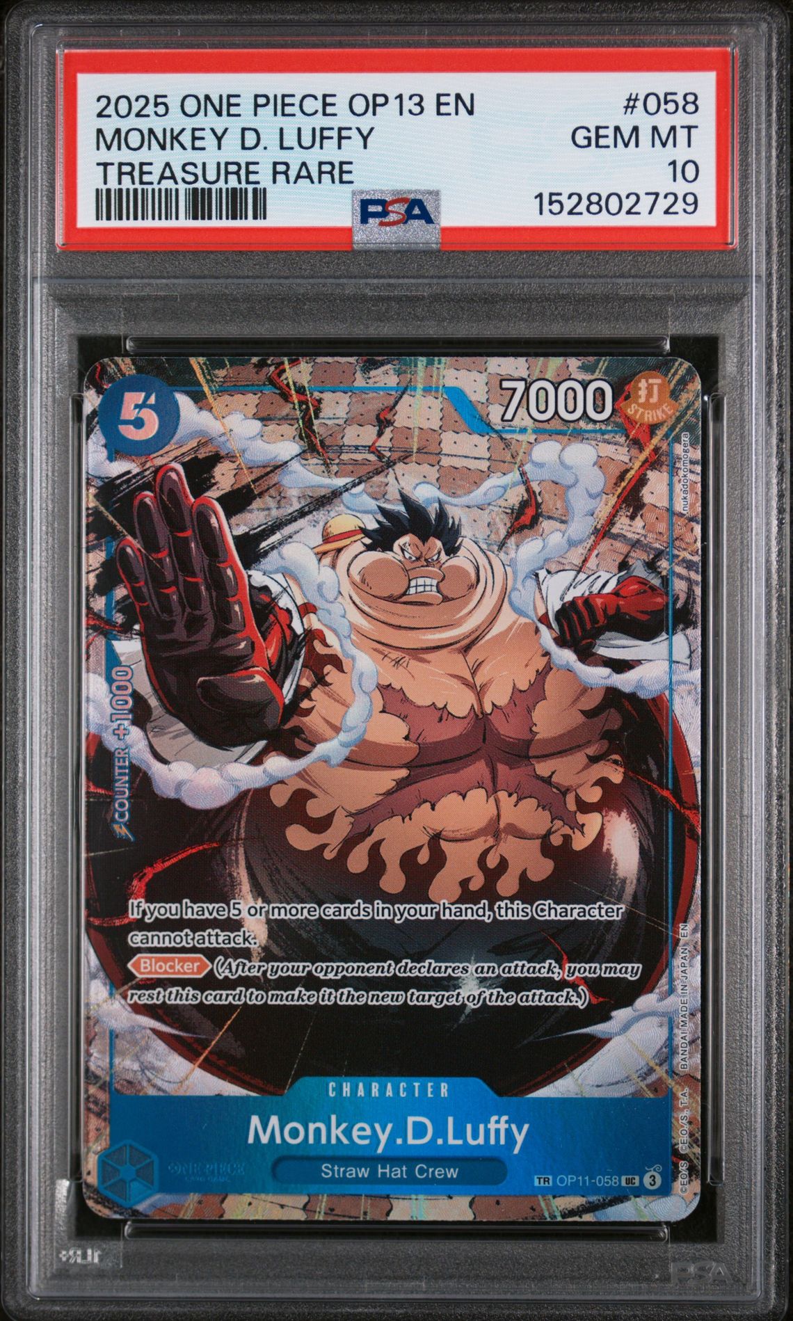 2025 One Piece ONE PIECE OP13-CARRYING ON HIS WILL TREASURE RARE #058 Monkey D. Luffy front