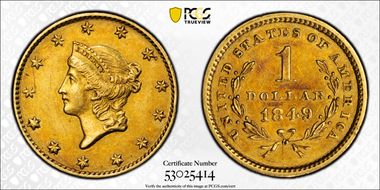 1849 G$1 Open Wreath AU50