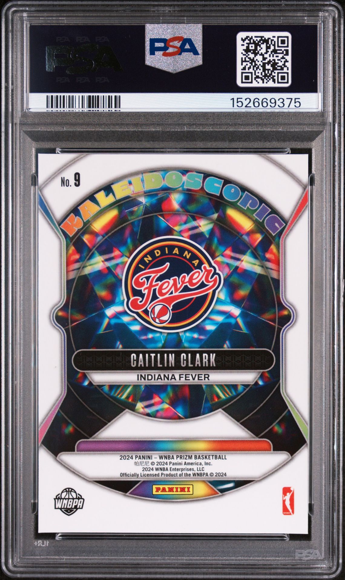 2024 Panini Prizm Wnba Kaleidoscopic Caitlin Clark #9 Gem Mt 10 back view - PSA certificate #152669375