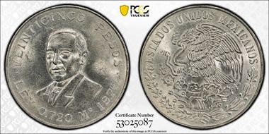 1972-Mo 25 Peso Juarez KM-480  Ag MS63