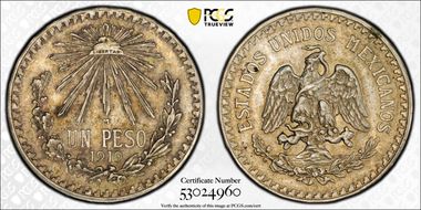 1919-M Peso KM-454  Ag AU58