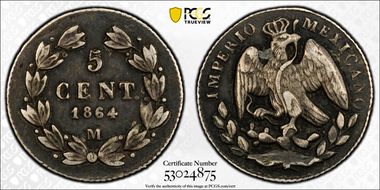 1864-M 5C Maxmilian KM-385.1 XF45