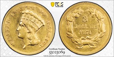 1874 $3 AU53