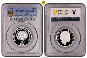 1998 20C United Nations 50th Ann. Ag PR70DCAM