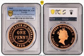 2005 $1 1930 Aus 1D Cu-Plated Silver PR70DCAM