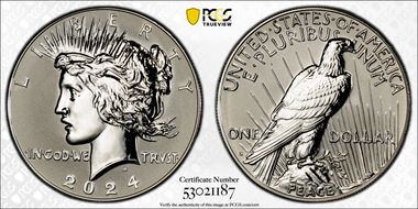 2024-S $1 Peace Dollar Rev PR Two-Coin Reverse Proof Set PR69