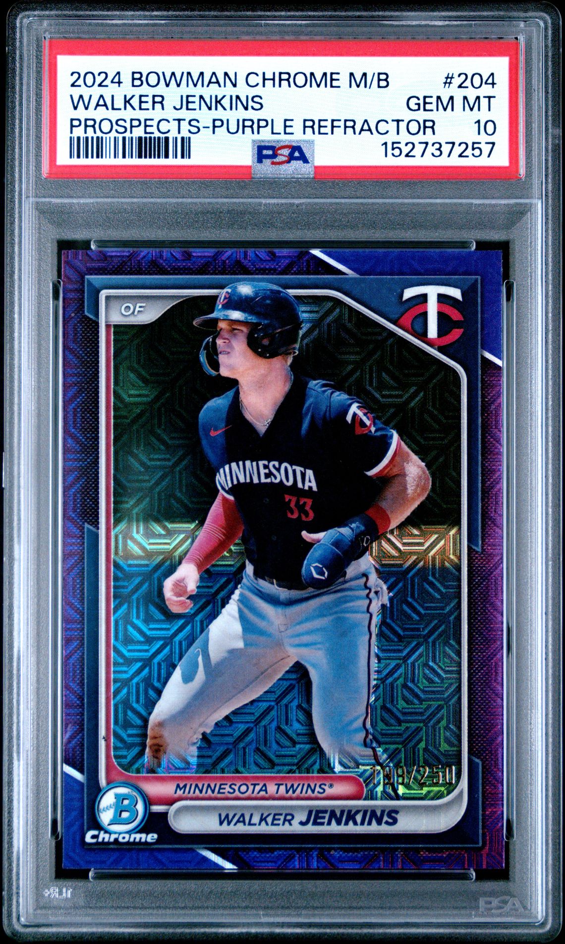 2024 Bowman BOWMAN MEGA BOX CHROME PROSPECTS PURPLE REFRACTOR #204 Walker Jenkins front