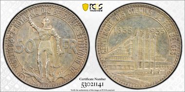 1935 50 Fr BELGIQUE  ↑↓ KM-106.1  Ag N1