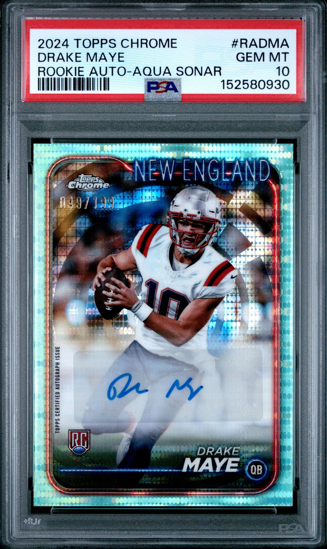 2024 Topps Chrome TOPPS CHROME ROOKIE AUTOGRAPHS VARIATIONS AQUA SONAR #RADMA Drake Maye front