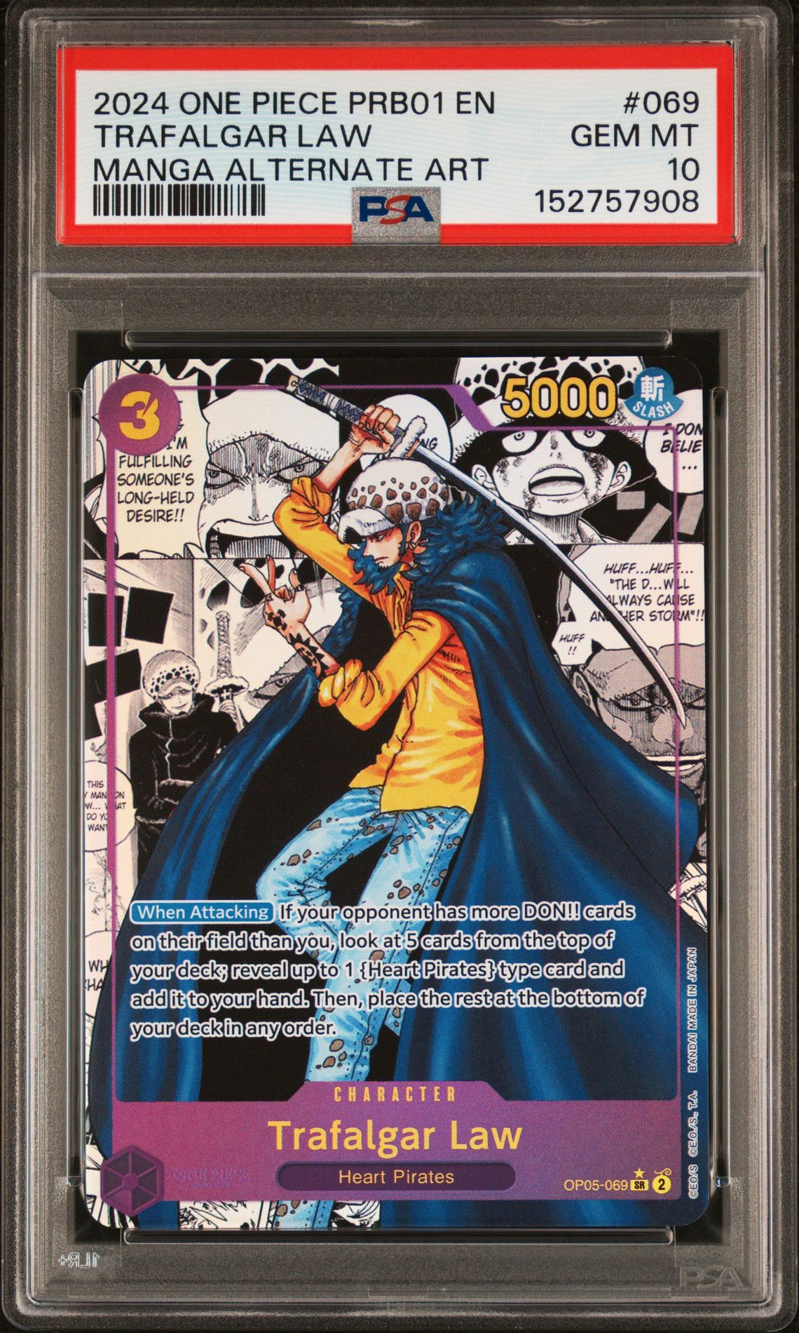 2024 One Piece ONE PIECE PRB01-PREMIUM BOOSTER -ONE PIECE CARD THE BEST- MANGA ALTERNATE ART #069 Trafalgar Law front