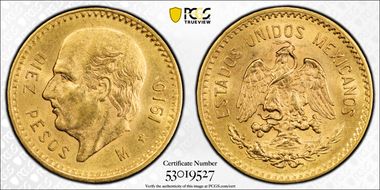 1910-M 10 Peso MS63