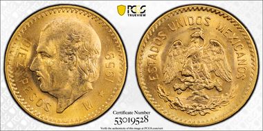 1959-M 10 Peso KM-473  Au MS65
