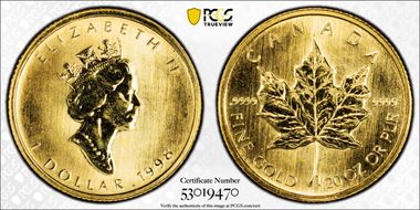 1998 $1 Maple Leaf 1/20oz Au MS67