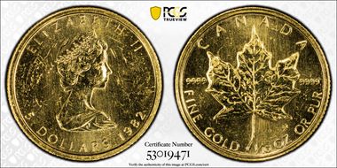 1982 $5 Maple Leaf 1/10oz Au MS62
