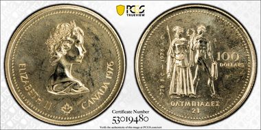 1976 $100 Montreal Olympics - 14K MS67