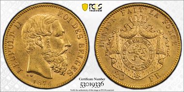 1876 20 Fr KM-37  Au  Position A MS62