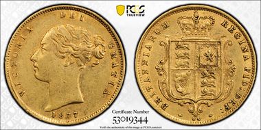 1877 1/2 Sov S-3860E 4th Head AU50