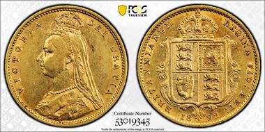 1892 1/2 Sov S-3869D No JEB, Low Shld AU50